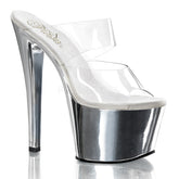 PLEASER SKY-302 Clear-Silver Chrome Platform Slides - Shoecup.com